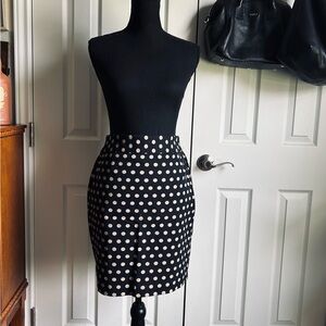 LOFT Petite black & tan polka dot mini pencil skirt